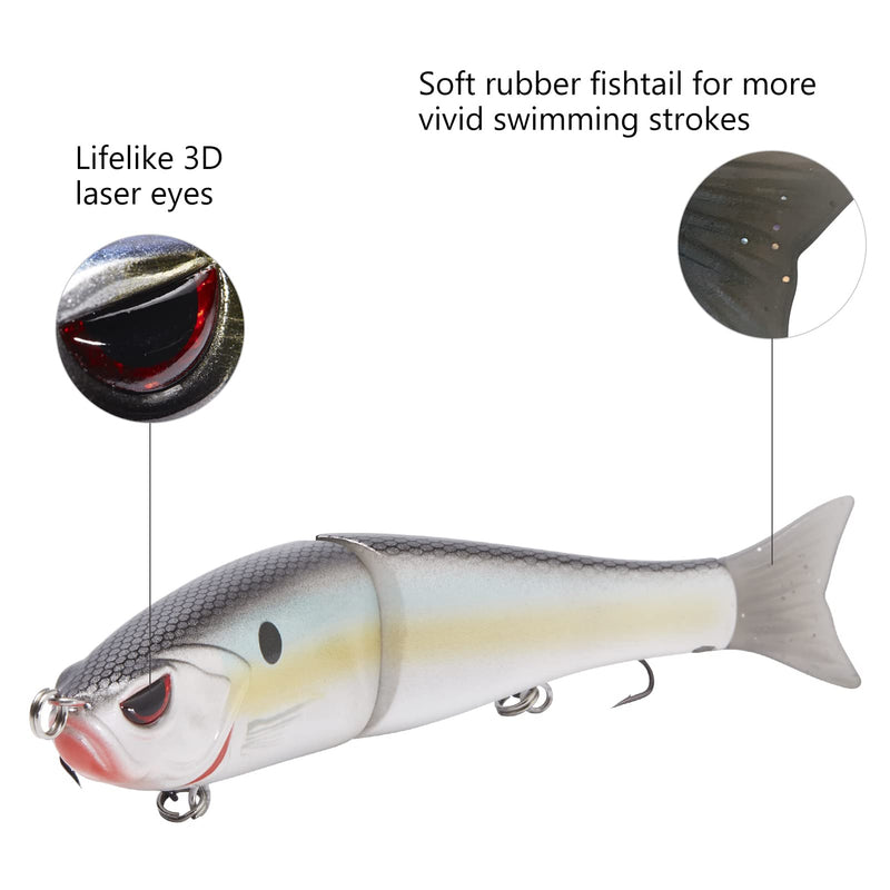 Bassdash SwimShad Glide Baits Jointed Swimbait Bass Pike Salmon Trout Muskie Fishing Lure Threadfin 4.5in/0.65oz - NewNest Australia