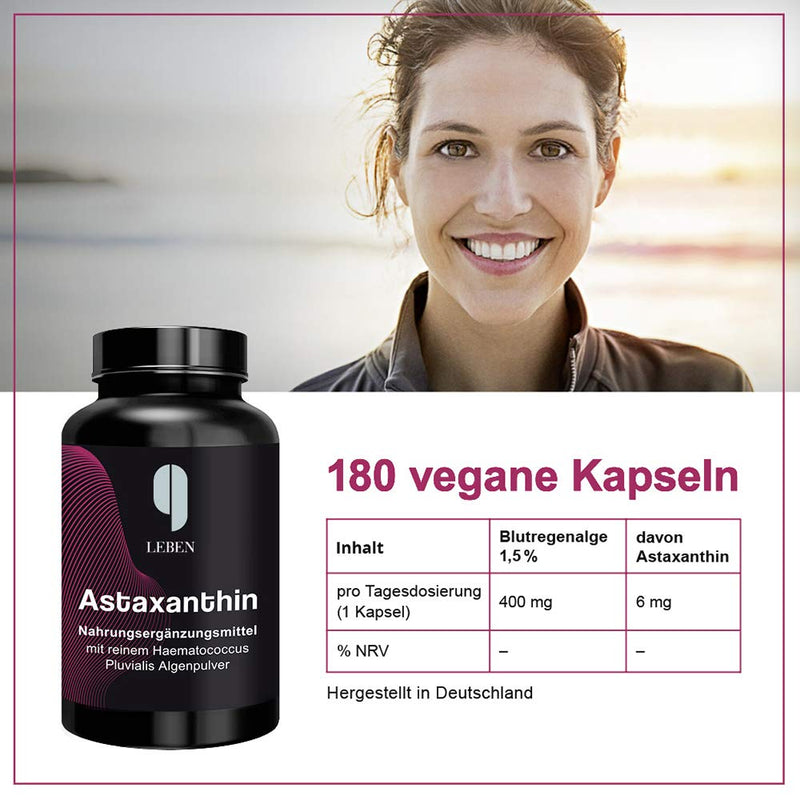 9 Leben® PREMIUM Astaxanthin 180 capsules high-dose vegan – LABORATORY TESTED – 6mg/capsule of course without additives – pure antioxidant vital - NewNest Australia