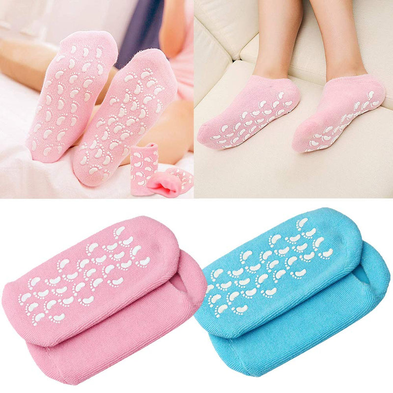 2 Pairs Moisturising Socks, Moisture Gel Socks Soft Moisturising Foot Socks for Women and Men, Gel Socks for Moisturising Dry Feet Cotton Gel Toe Moisturizing Spa Silicone Socks(Blue Pink) - NewNest Australia