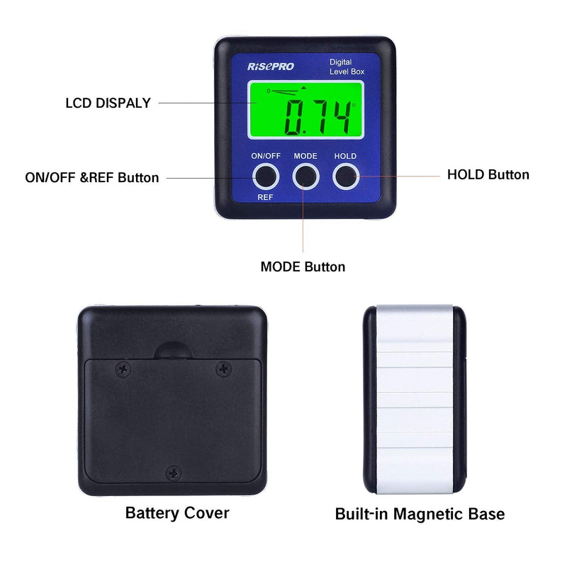 RISEPRO Digital Level Box Angle Gauge Protractor Inclinometer Bevel Box with Data Hold, Magnet Base & LCD Backlight, Calculating for Carpentry, Building, Masonry, Automobile Blue - NewNest Australia