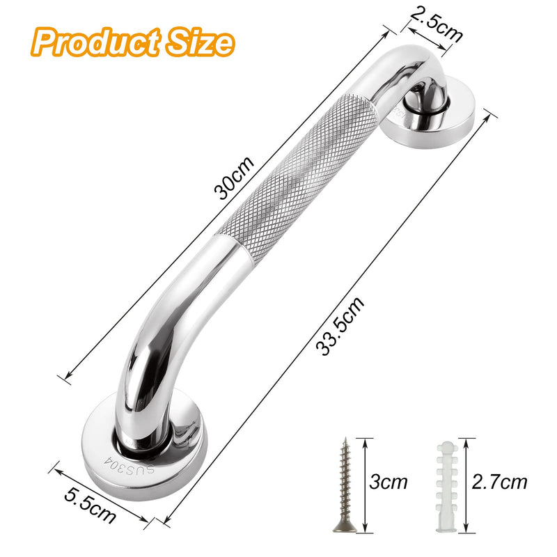 JMIATRY 2 Pack Grab Rails for Bathroom, 12 Inch Anti Slip Shower Handles for Seniors Disabled Elderly, Chrome Stainless Steel Safety Shower Handle Support Rail, Toilet Grab Handle - NewNest Australia