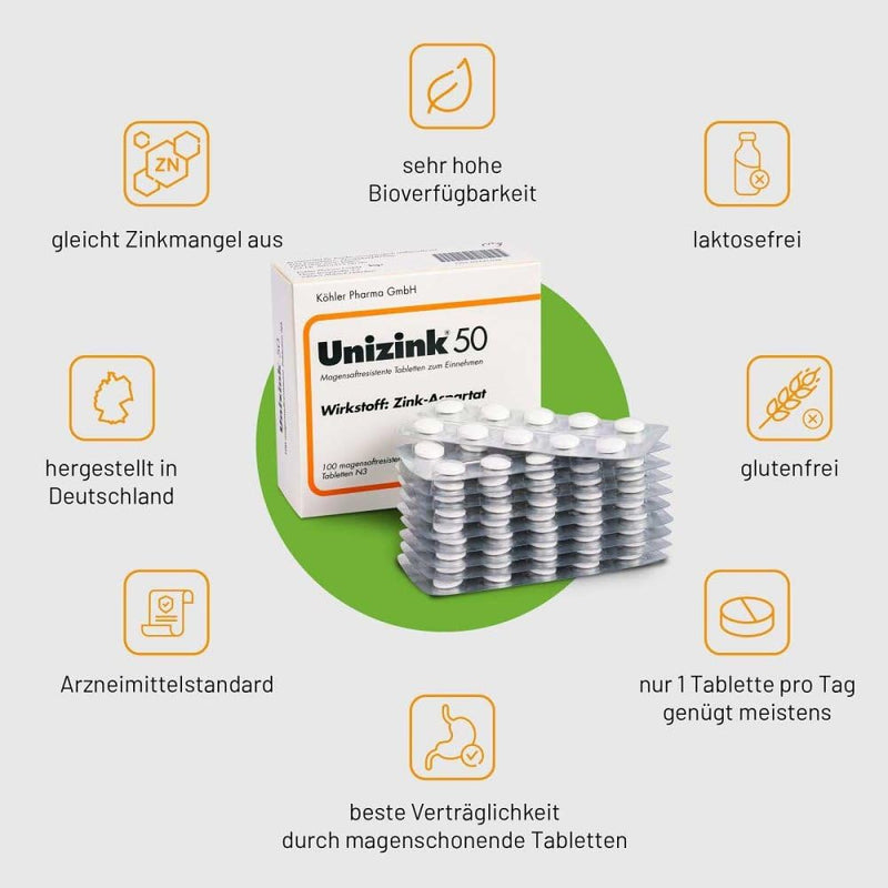 Unizink 50 gastro-resistant tablets, 100 pieces - NewNest Australia