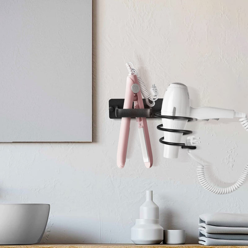 YUET Hair Dryer Holder Hairdryer Station Wall Mounted Spiral Shelf Bracket Stand Hanger Straightener Organizer Blow Storage with Holes Rack For Bathroom Aluminum Professional Black - NewNest Australia