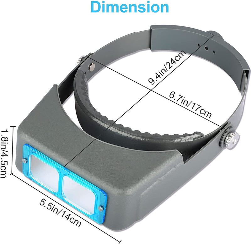 Headband Magnifier, Professional Double Lens Head-Mounted Loupe Jewelry Magnifier, Reading Visor Opitcal Glass Binocular Magnifier with Lens Magnification-1.5X 2X 2.5X 3.5X for Repair, Crafts Grey - NewNest Australia