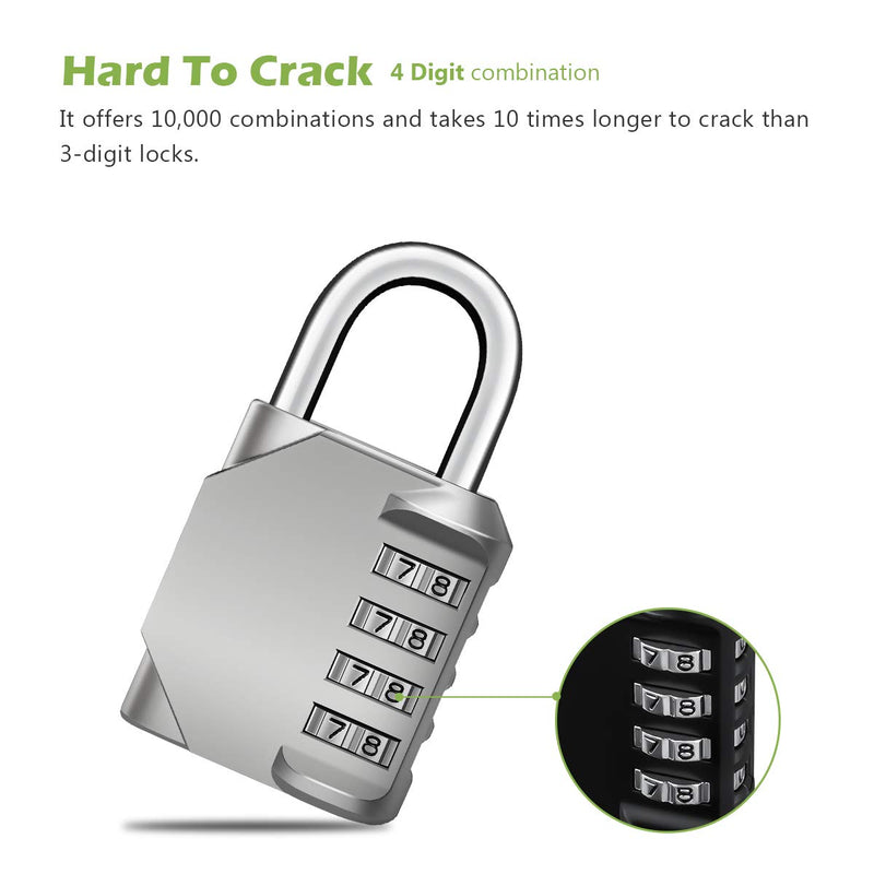 KeeKit Combination Lock, 4 Digit Combination Padlock, Resettable Combo Lock, Waterproof Gate Lock for Locker, Gym, Cases, Toolbox, School, Employee, Fence - 2 Pack, Silver & Black Black & Silver - NewNest Australia