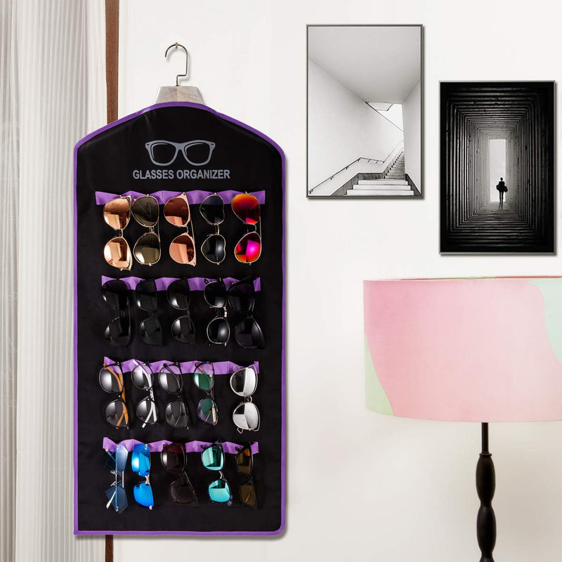 TRIUMPH VISION Black Purple Wall Sunglasses Organizer Storage 20Slots - Hanging Glasse Display Stand Durable Oxford Material Large - NewNest Australia