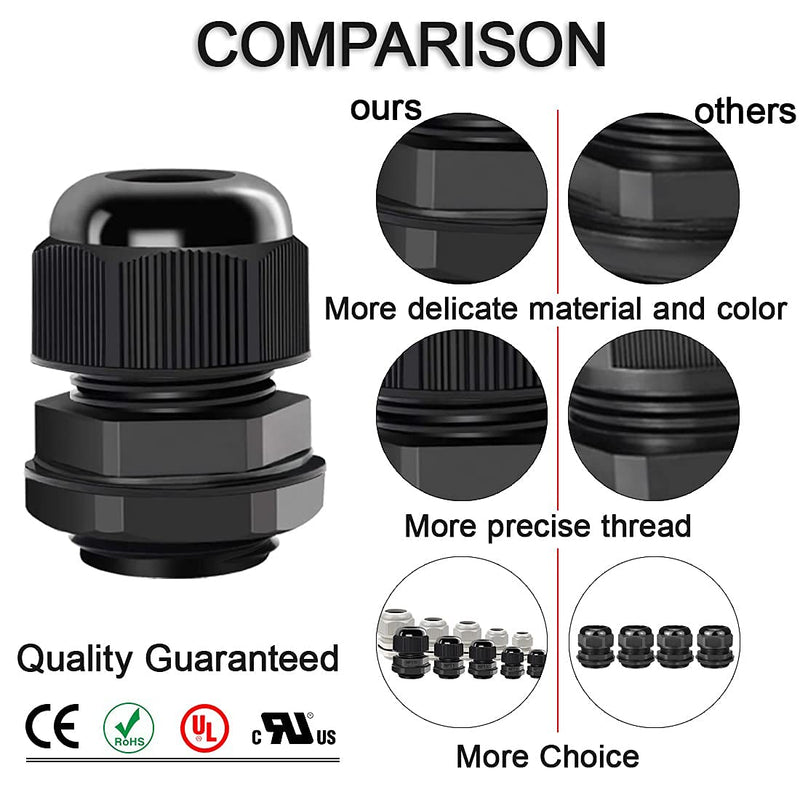 LeMotech 5 Pack NPT 1-1/4" Cable Glands Waterproof Adjustable 24-32mm Cable Connectors Black Nylon Joints with Gaskets 1-1/4inch 5-pack - NewNest Australia
