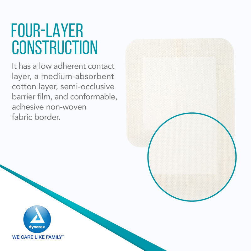 Dynarex DynaGuard Waterproof Dressings, Sterile, Four-Layer Composite Dressing, Protects and Offers Optimal Moist-Environment, Bordered - 6" x 6", 1 Box of 10 Waterproof Dressings 10 Count/6 X 6 Inch - NewNest Australia