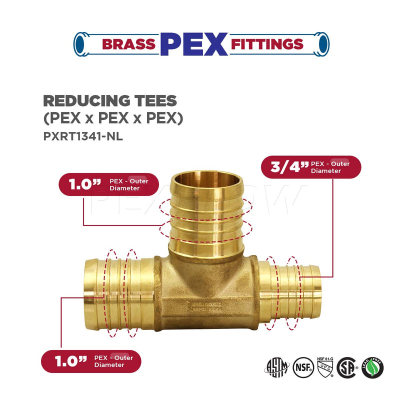 Supply Giant QYSU1341-5 Barb Reducing Tee Pipe Fittings, 1" X 3/4" X 1", Brass (Pack of 5} - NewNest Australia