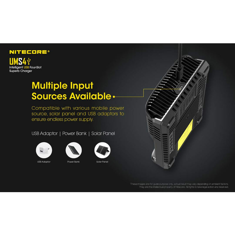 NITECORE UMS4 Intelligent USB Four Slot Quick Battery Charger for Li-Ion/Ni-MH/Ni-Cd/IMR 16340 14500 18650 21700 20700 AA AAA and More Batteries, with LumenTac Battery Organizer - NewNest Australia