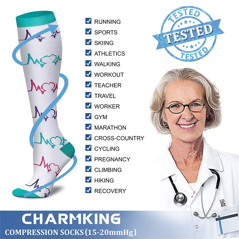 CHARMKING Compression Socks for Women & Men Circulation (8 Pairs)15-20 mmHg is Best Support for Athletic Running,Cycling Small-Medium 01 Navy/Gray - NewNest Australia