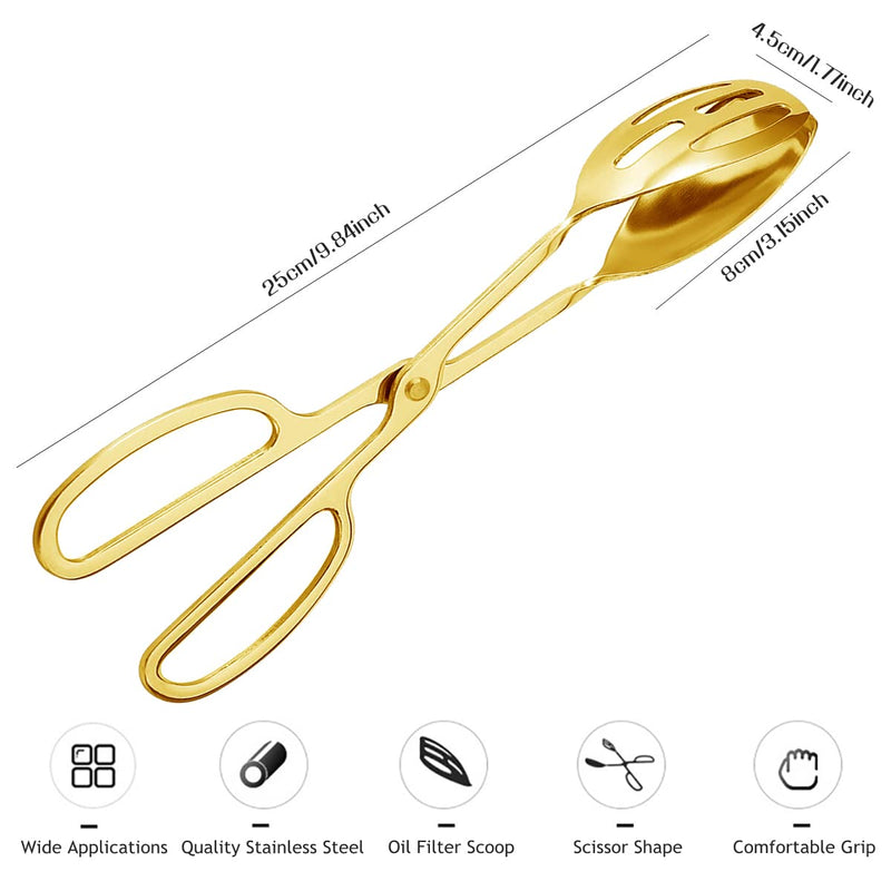 2 Pieces Buffet Salad Tongs for for Kitchen Serving and Cooking Stainless Steel Food Scissor Tongs Catering Tongs Bread Tongs Cake Tongs Bake Tongs Steak Barbecue Tongs(Gold) Gold - NewNest Australia