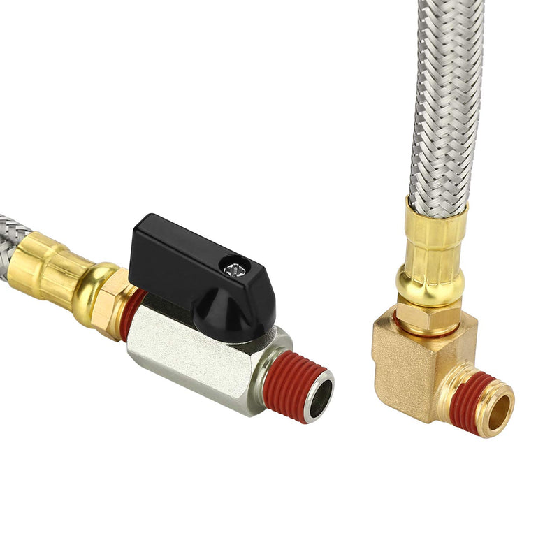 HK Extended Tank Drain Valve Assembly, 10 Inch Flexible Braided Steel Tube Air Compressor Tank Drain Hose 1/4 inch NPT, 90 Degree Brass Elbow Shut-Off Ball Valve, Pipe Fitting and Thread Seal Tape - NewNest Australia