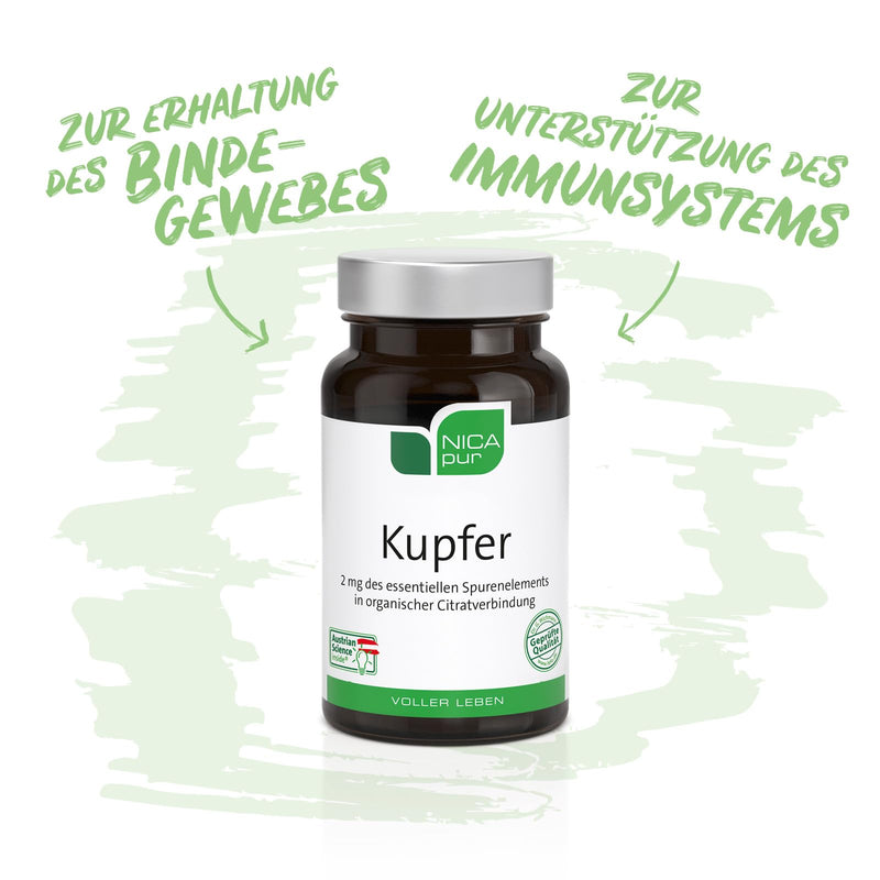NICApur copper, with the trace element copper to improve the supply, pure substance without additives, 60 capsules - NewNest Australia