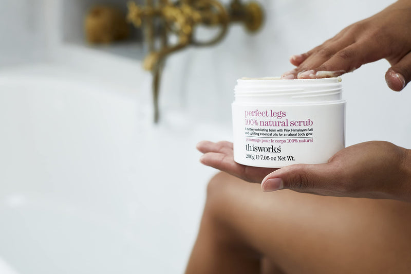 This Works Perfect Legs 100% Natural Scrub: An Exfoliating Pink Himalayan and Sea Salt Body Scrub, Infused with Blackcurrant and Sweet Almond Essential Oils to Soften and Smooth Skin, 200g - NewNest Australia