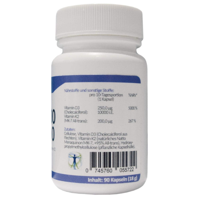 Vitamin D3 10000 + Vitamin K2 MK 7, 90 vegan capsules - NewNest Australia