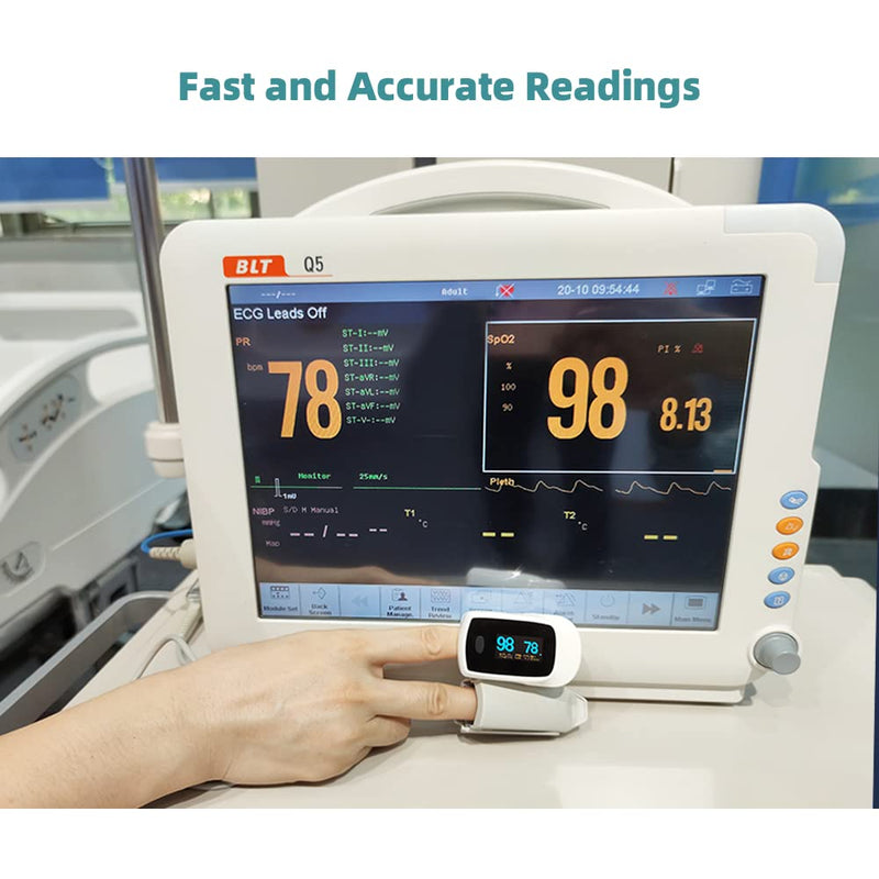 BLT M70B Oxygen Monitor Finger Adults, Fingertip Pulse Oximeter CE Mark Approved, Meet UK Standard, SpO2 Blood Oxygen Saturation Sats Monitor with Heart Rate and Perfusion Index (Includes Batteries) - NewNest Australia