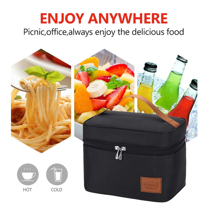 NewNest Australia - Aosbos Lunch Box Bag for Men Women Insulated Cooler Bags Thermal Bags LunchBag for Food Containers Meal Prep Organizer Adult Lunch Bags for Bento Box Work Office Picnic 7.5L Black 