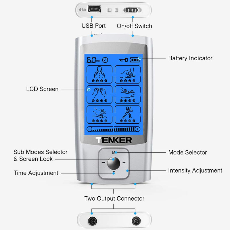 TENKER TENS EMS Unit Muscle Stimulator, 24 Modes TENS Machine for Pain Relief & Muscle Strength Rechargeable Electronic Pulse Massager(Not Fit TENKER Square Pads) - NewNest Australia