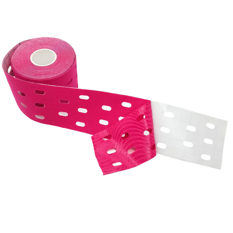 2 Rolls Kinesiotapes - Perforated Design Kinesiology Tape - Stronger Breathability Sports Tape Professional Physio Tape Waterproof Elastic Self-Adhesive Bandage 5 Cm X 5 M Red + Skin Colour - NewNest Australia