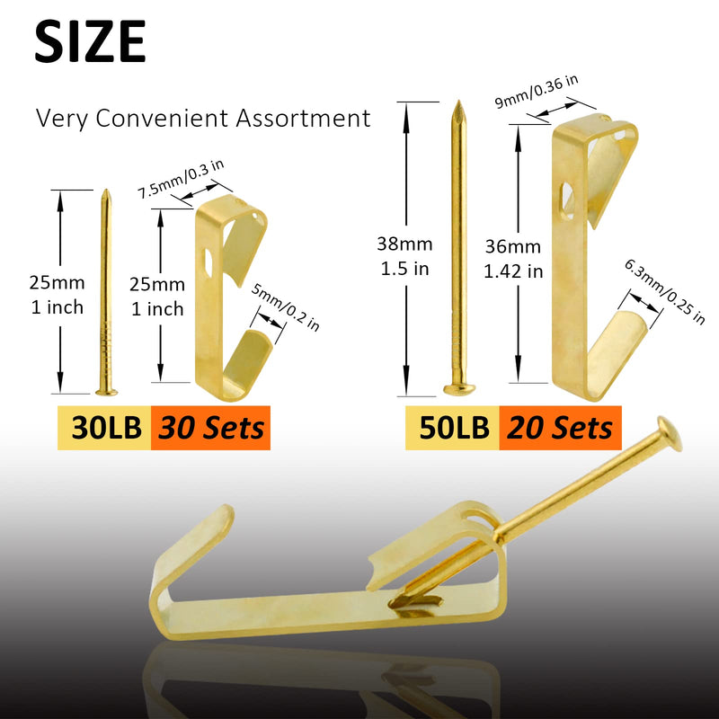 Picture Hooks, 100 Pieces Picture Hanging Kits Including 30lb and 50lb Picture Hanging Hooks, 2 Sizes Professional Picture Hangers with Nails for Drywall Wooden Wall - NewNest Australia