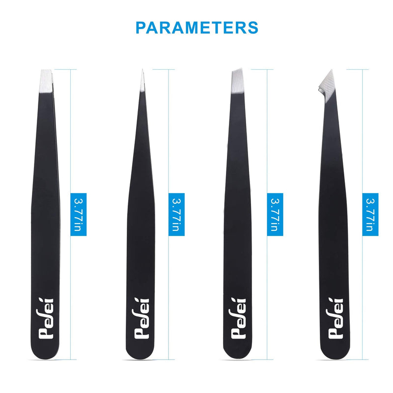 Pefei Tweezers Set - Professional Stainless Steel Tweezers for Eyebrows - Great Precision for Facial Hair, Splinter and Ingrown Hair Removal (Black) - NewNest Australia
