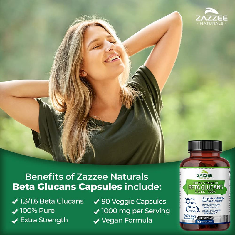Zazzee Extra Strength 1,3/1,6 Beta Glucans 1000 mg, 100% Glucan Content, 90 Vegan Capsules, Supports a Healthy Immune System, Non-GMO and All-Natural - NewNest Australia