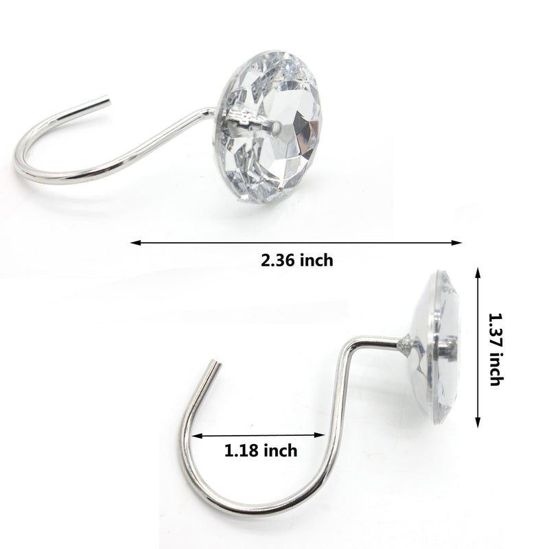 Shower Curtain Hooks Diamond Shape Shower Rings/Round Acrylic Decorative Rhinestones Bling Rolling Bathroom Bath Set of 12 Rings Clear - NewNest Australia