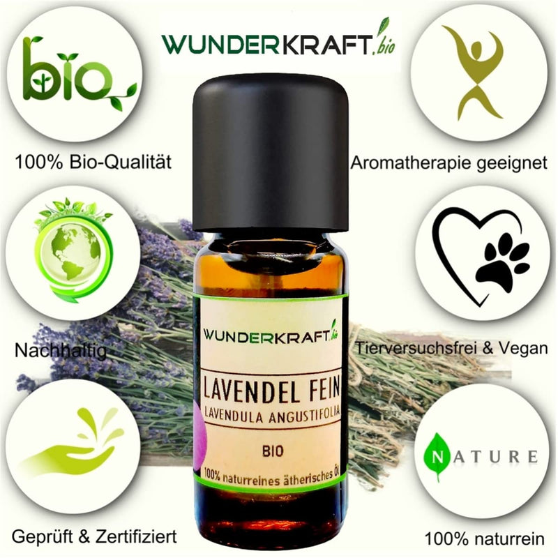 Organic Lavender Oil - 100% Natural Organic Essential Oil By Wunderkraft. Organic, Aromatherapy & Diffuser, Suitable For Skin Hair Face, 10 Ml Aroma Oil, Fragrance Oil - NewNest Australia