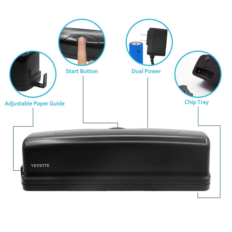 Electric 3 Hole Punch, VEYETTE Black Fast Hole Puncher 20 Sheets,Use AC or 6 AA Battery - NewNest Australia