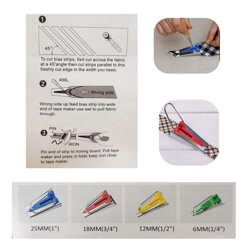 HONEYSEW Bias Tape Maker Kits All 5 Sizes 6MM 9MM 12MM 18MM 25MM Binding Foot Craft Clips Awl Quilter's Pin - NewNest Australia
