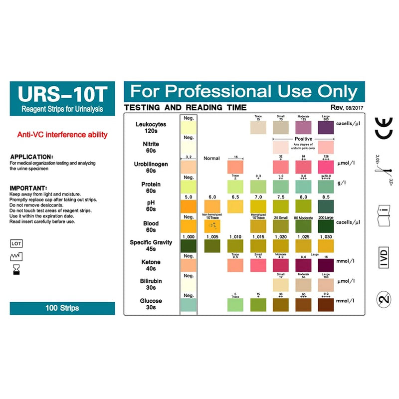 BODYA 100 Strips URS-10T Urinalysis Reagent Strips 10 Parameters Urine Test Strip for Leukocytes, Nitrites, Glucose, pH, Protein, Ketones, Specific Gravity, Blood, Bilirubin, Urobilinogen - NewNest Australia