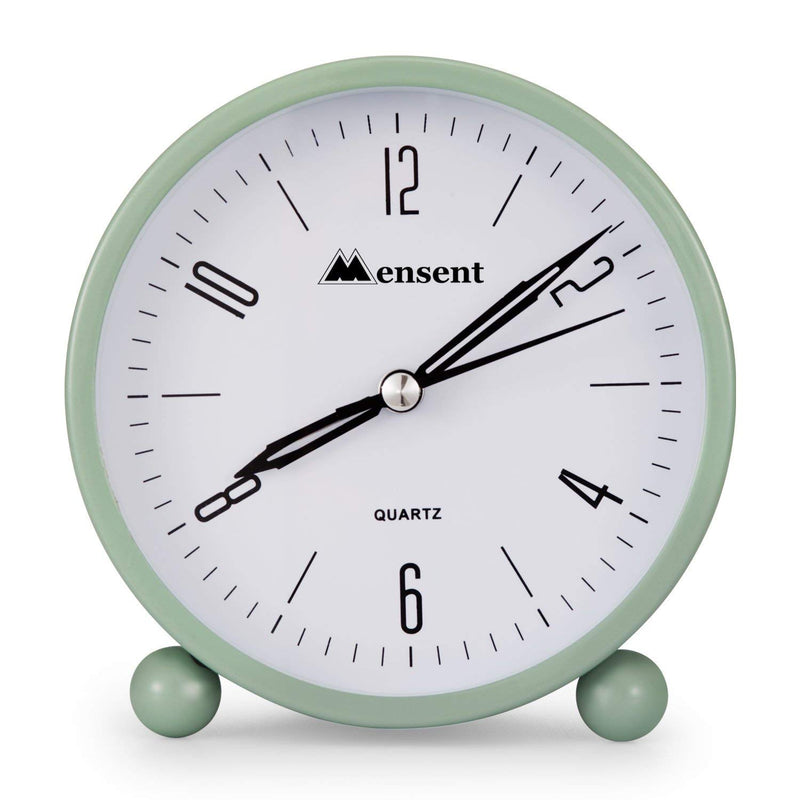 NewNest Australia - Alarm Clock.Mensent 4 inch Round Silent Analog Alarm Clock Non Ticking,with Night Light, Battery Powered Super Silent Alarm Clock, Simple Design Beside/Desk Alarm Clock (Green) Green 