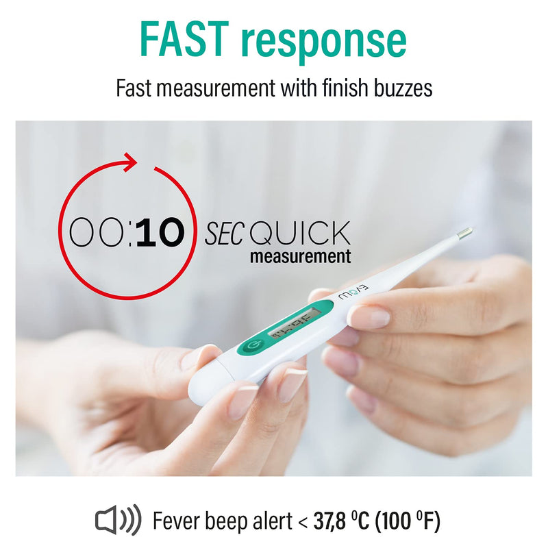 Evolu Waterproof Digital Thermometer - Temperature Measurement In Mouth, Rectal Or Armpit In 10 Seconds For Babies, Children, Adults - High Precision At 0.1¬∞C - Easy To Read Display Storage Box Digital Clinical Thermometer Simple - NewNest Australia
