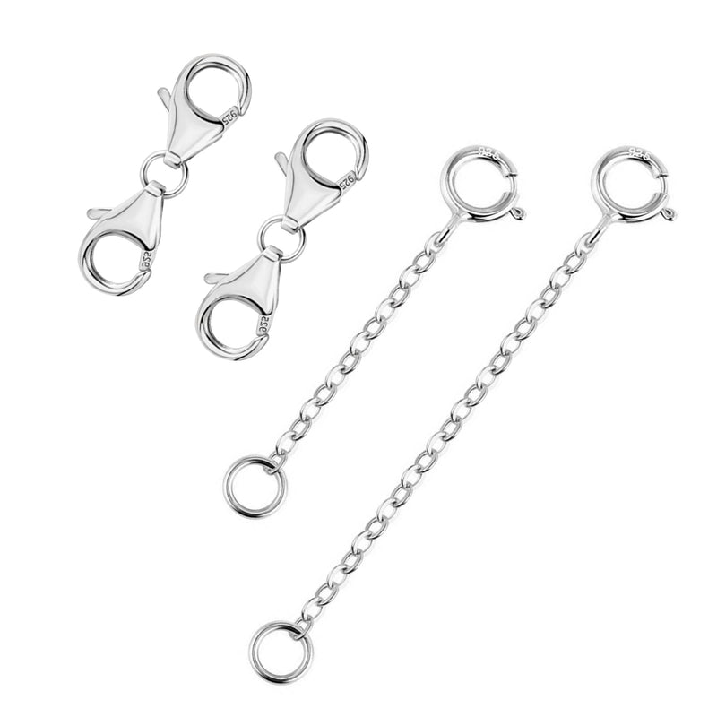 925 Sterling Silver Double Lobster Clasp and Necklace Extender White Gold Plated Double Lobster Clasps Connector Bracelet Necklace Extension Clasp for Jewelry Making（4pcs） 4Pcs Silver - NewNest Australia