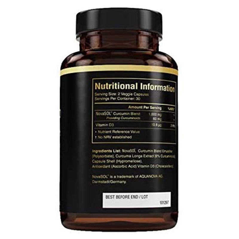 Optisorb Liquid Curcumin with Vitamin D - 60 Liqcaps | 185x Turmeric & Curcumin Bioavailability - Ultra Bioavailable | Liquid Capsules with 500mg NovaSOL® per Capsule - UK Manufactured - NewNest Australia