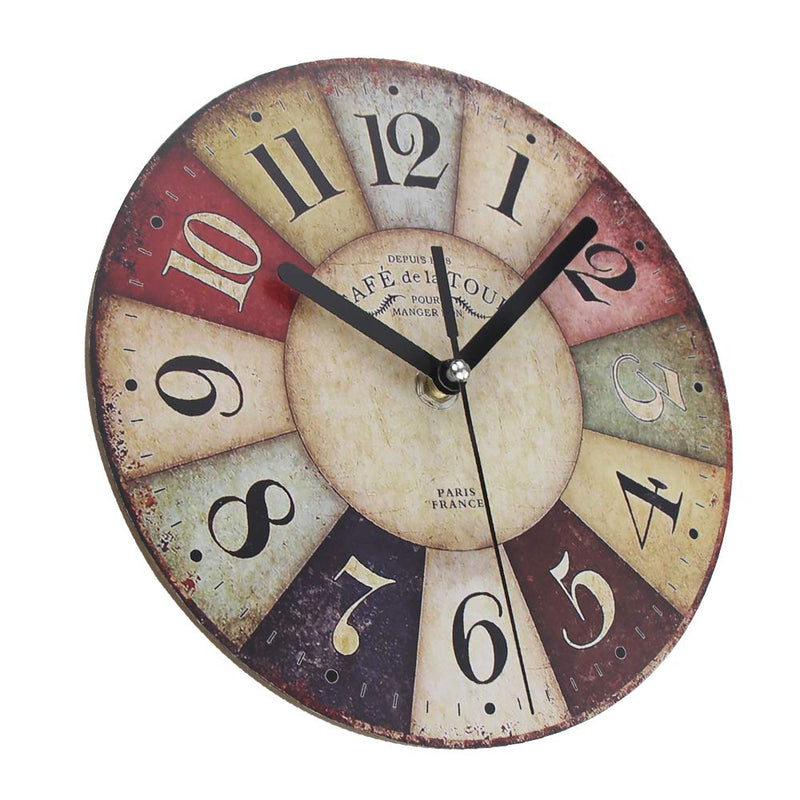 NewNest Australia - Timelike MDF Wooden Wall Clock Vintage Rustic Country Round Decorative Clock Retro Style Quartz Wall Clock (8 Inch, Colorful) 8 Inch 