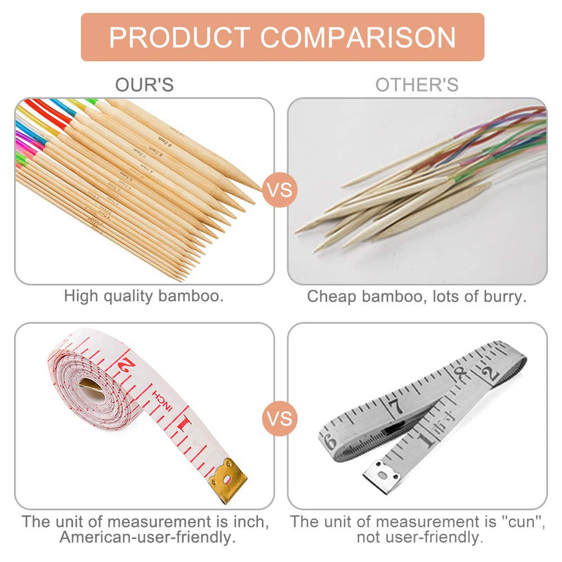 18 Pairs Circular Knitting Needles Set, Vancens Premium Bamboo Knitting Needles with Colorful Plastic Tube, 5 Kind of Tools for Weave are Included, 18 Sizes: 2mm - 10mm, 16 Inches Length 16" Knitting Needles - NewNest Australia