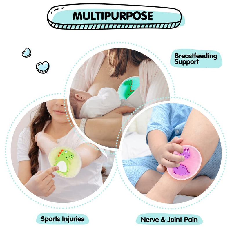 Hilph®Kids Ice Pack for Boo Boos, 3 Pack Gel Ice Pack for Children's Injuries, Swelling, Fever, Wisdom Teeth, First Aid - 4.52"x4.52" A-3 Dinosaurs - NewNest Australia