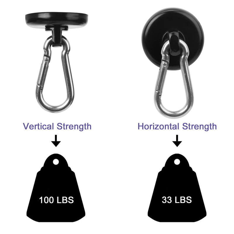 E BAVITE Carabiner Magnetic Hooks, 100LBS Strong Black Magnetic Hooks Heavy Duty with Swivel Carabiner Hook, Great for Hanging for Cruise, Garage, Kitchen, Refrigerator, Locker (6-Pack) - NewNest Australia