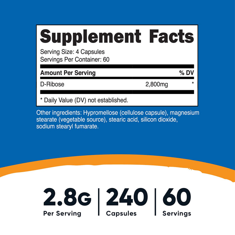 Nutricost D-Ribose 700mg (2800mg Per Serving), 240 Capsules - Vegetarian Friendly, Non-GMO, Gluten Free - NewNest Australia