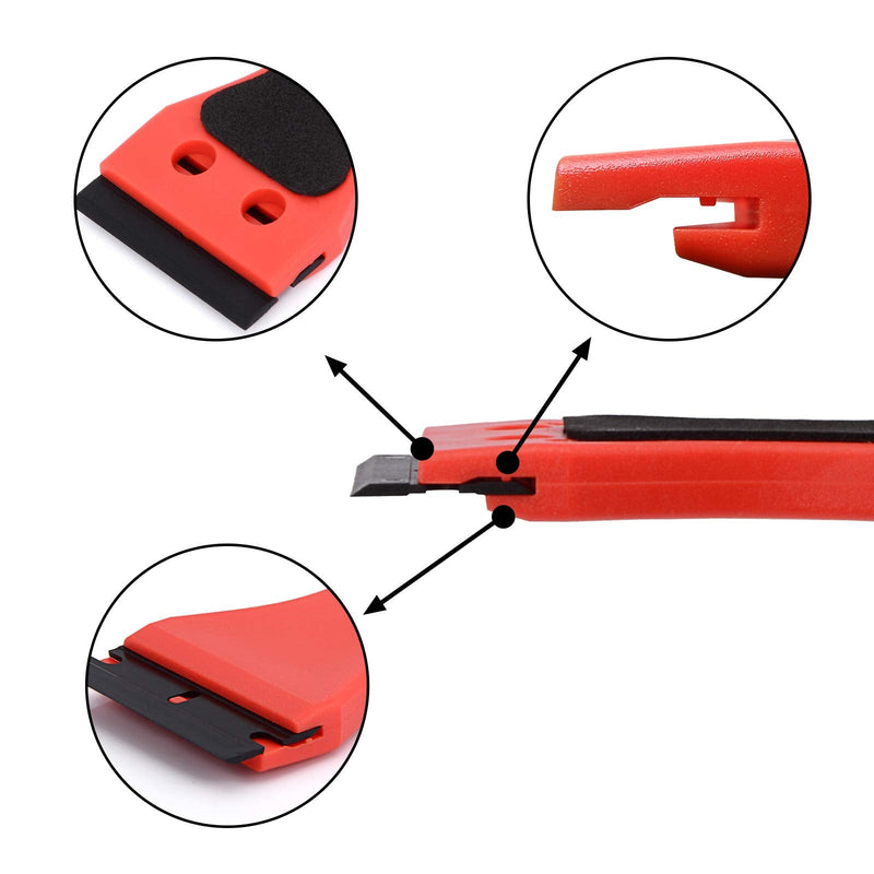 EHDIS 2pcs Plastic Razor Scraper 6-inch Long Handle Adhesive Remover Tool with 100 Double-Edge Blades for Window Tint Vinyl Scraper Decal Sticker Glue Remover (Red) Red - NewNest Australia