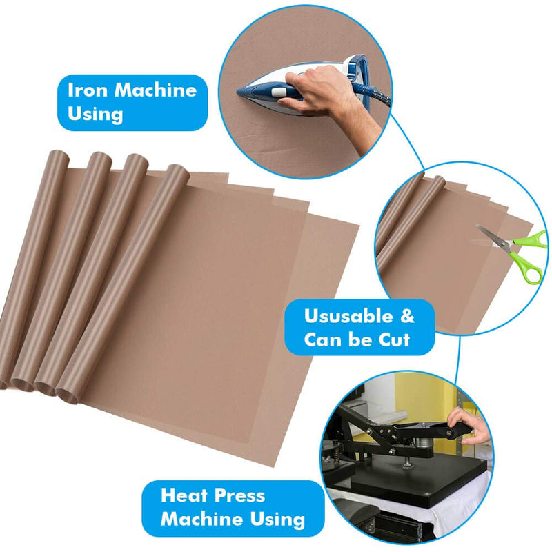 Selizo 4 Pack Teflon Sheet for Heat Press, Non-Stick Craft Mat, Teflon Heat Transfer Press Sheet for T Shirt Press Machine (12" x 16") - NewNest Australia