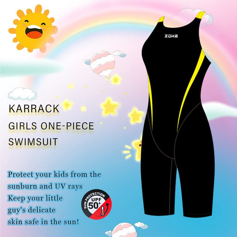 karrack Girls Swimming Suit Sports Conjoined Girls Training Competition Children Swimming Suit Black/Yellow 11-12 Years - NewNest Australia