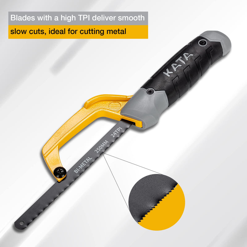 KATA 10 Inch Aluminum Frame Compact Hand Operate Mini Hack Saw,Small Hand Saw Hacksaw for Wood and Metal,2pc Extra Flexible Bi-Metal HSS Blades Included - NewNest Australia