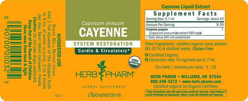 Herb Pharm Certified Organic Cayenne Extract for Cardiovascular and Circulatory Support - 1 Ounce 1 Fl Oz (Pack of 1) - NewNest Australia