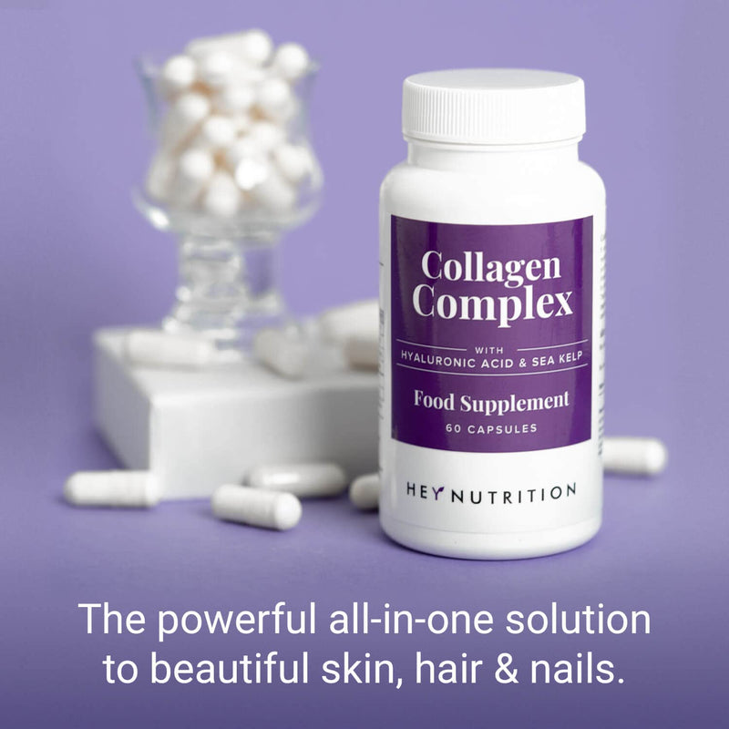 Hey Nutrition Collagen Complex Hyaluronic Acid & Sea Kelp Vitamin E, C, Biotin - Healthy Nails, Skin, Hair Joints Metabolism - Type 1 Marine Supplement - Non GMO, 60 Capsules 60 Count (Pack of 1) - NewNest Australia