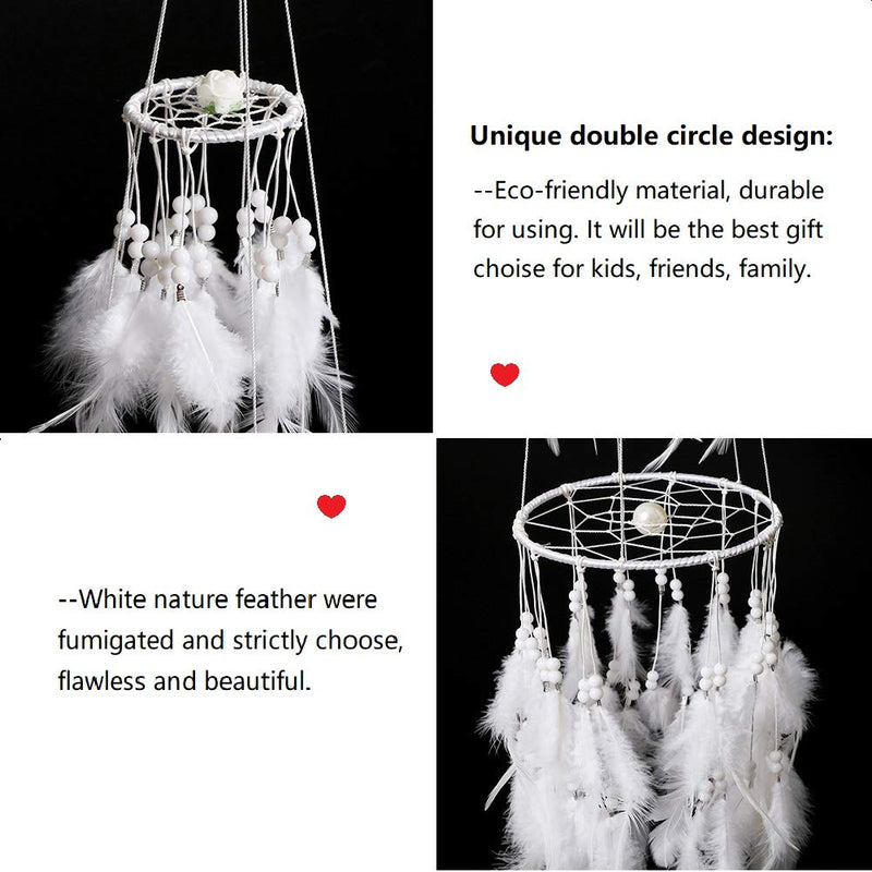 NewNest Australia - Alynsehom Dream Catcher White Feather Light Up LED Star Fairy String Lights Double Circle Dreamcatcher Wedding Wall Hanging Nursery Kids Bedroom Baby Tent Decoration 