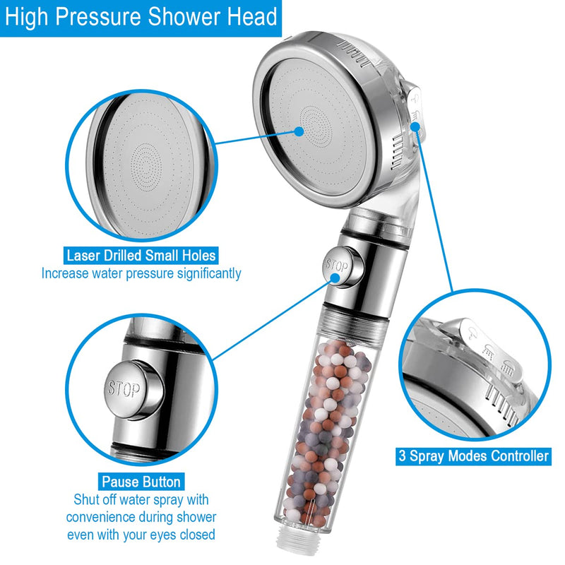 Vacto High Pressure Handheld Shower Head with Filter, Shower Head Kits with Hose and Bracket, Hard Water Softener Water Purifying Filtered Showerheads with Filter Beads  Helps Dry Skin and Hair Loss - NewNest Australia
