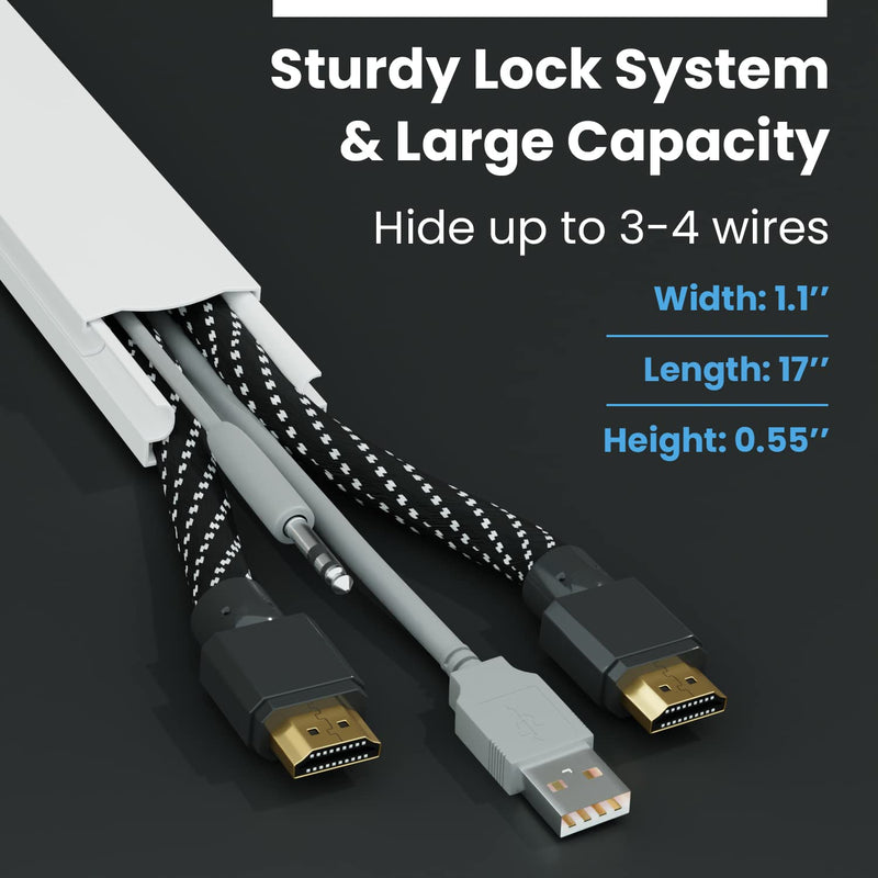 TV Cord Hider Kit -34" Cable Management Cord Cover Wall Wire Hider | Wire Covers for Cords, Cable Concealer, Cable Raceways, TV Cable Hider Wall Kit, Wall Mounted TV Cable Covers -1.1"W*0.55"H*17"L*2 1 Pack (34") White - NewNest Australia